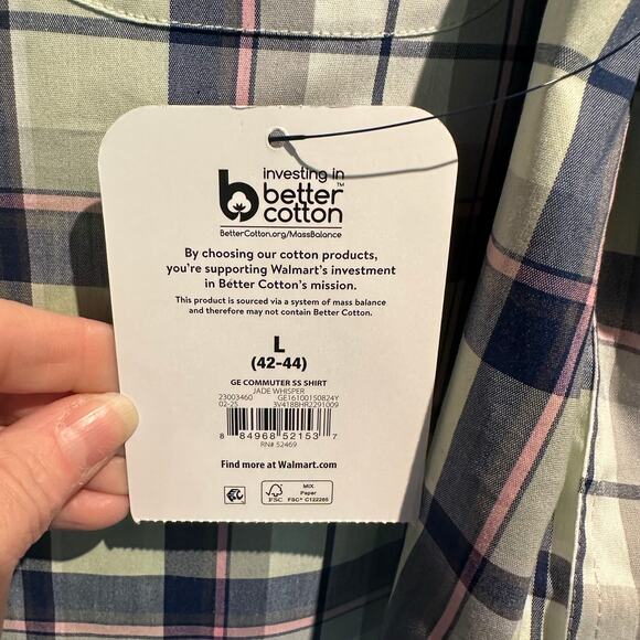 George NWT Large Short Sleeve Button Up Plaid Green Blue Casual Business Work - Picture 5 of 9